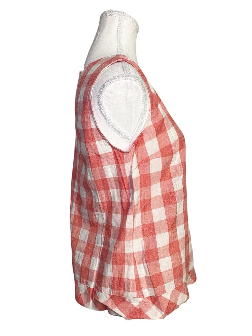 J.Crew Red Gingham Sleeveless Shell Top Side Tie Linen Blend Size 2 - Picture 3 of 14